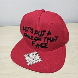 “Lets Put a Smile on That Face” Joker Batman Bioworld Snapback Hat Red DC OS